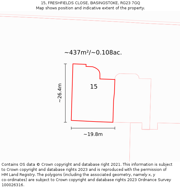 15, FRESHFIELDS CLOSE, BASINGSTOKE, RG23 7GQ: Plot and title map