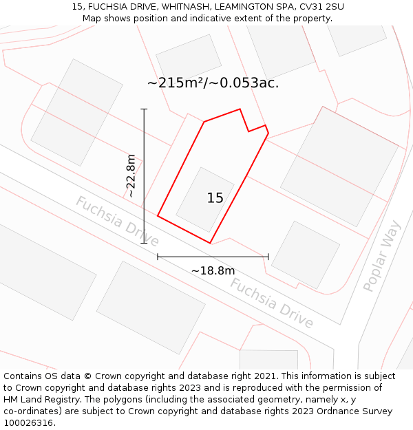 15, FUCHSIA DRIVE, WHITNASH, LEAMINGTON SPA, CV31 2SU: Plot and title map