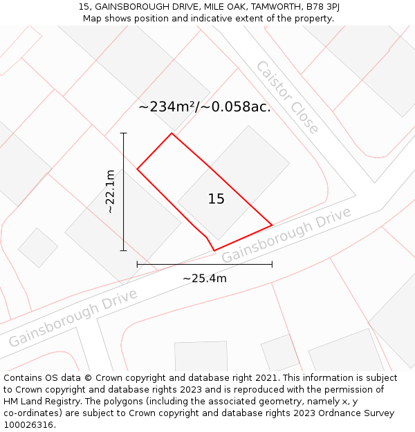 15, GAINSBOROUGH DRIVE, MILE OAK, TAMWORTH, B78 3PJ: Plot and title map