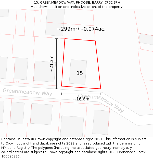 15, GREENMEADOW WAY, RHOOSE, BARRY, CF62 3FH: Plot and title map