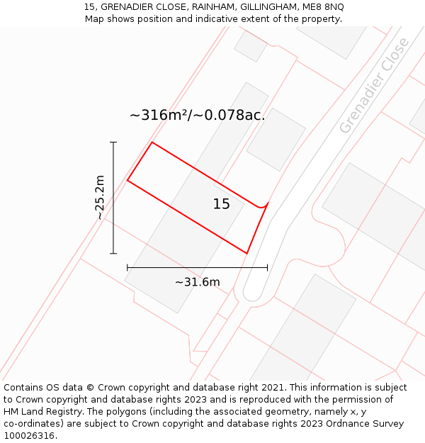 15, GRENADIER CLOSE, RAINHAM, GILLINGHAM, ME8 8NQ: Plot and title map