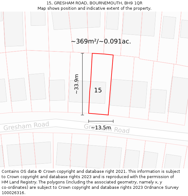 15, GRESHAM ROAD, BOURNEMOUTH, BH9 1QR: Plot and title map