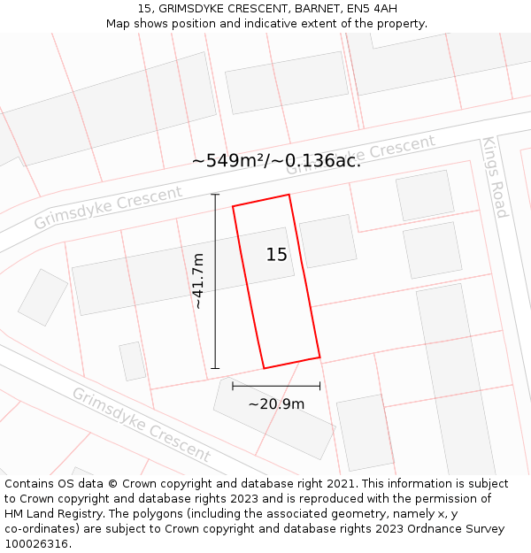 15, GRIMSDYKE CRESCENT, BARNET, EN5 4AH: Plot and title map