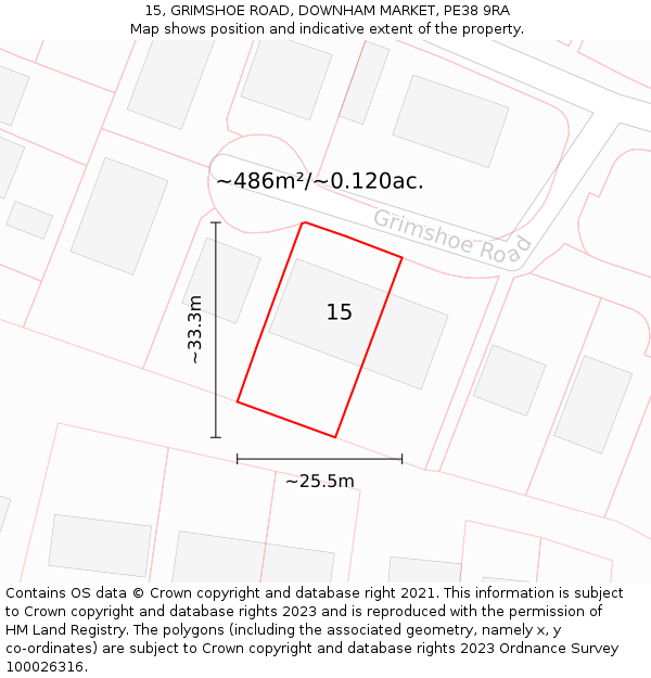 15, GRIMSHOE ROAD, DOWNHAM MARKET, PE38 9RA: Plot and title map