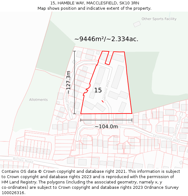 15, HAMBLE WAY, MACCLESFIELD, SK10 3RN: Plot and title map