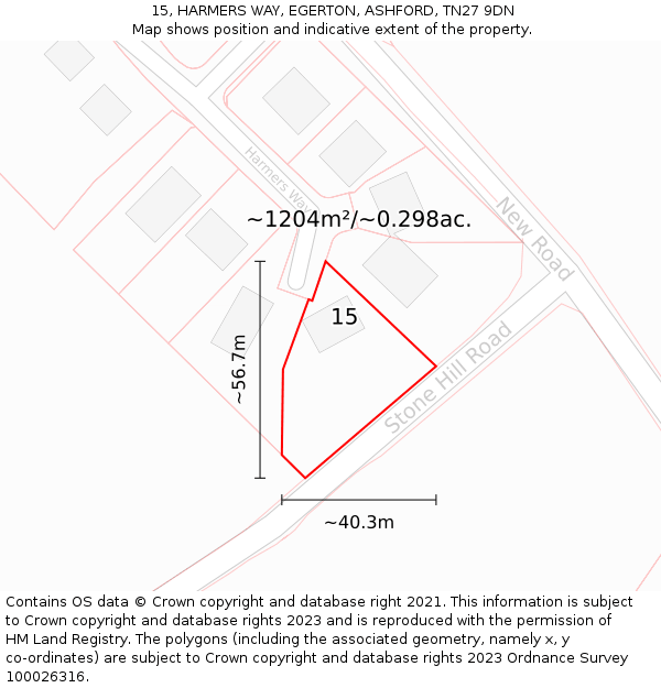 15, HARMERS WAY, EGERTON, ASHFORD, TN27 9DN: Plot and title map