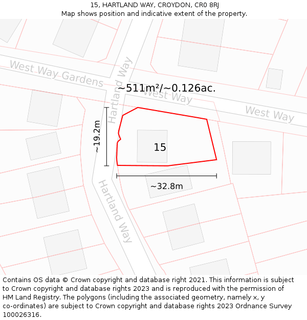 15, HARTLAND WAY, CROYDON, CR0 8RJ: Plot and title map