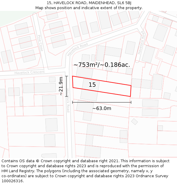 15, HAVELOCK ROAD, MAIDENHEAD, SL6 5BJ: Plot and title map