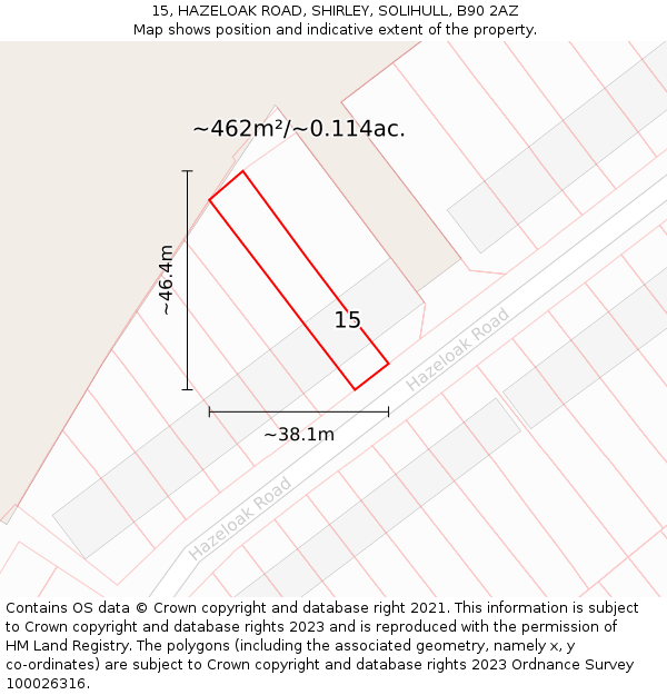 15, HAZELOAK ROAD, SHIRLEY, SOLIHULL, B90 2AZ: Plot and title map