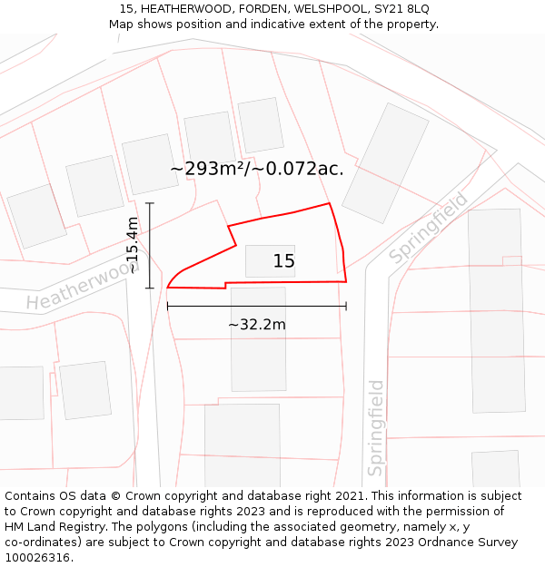 15, HEATHERWOOD, FORDEN, WELSHPOOL, SY21 8LQ: Plot and title map