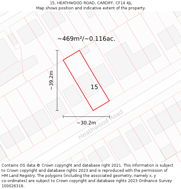 15, HEATHWOOD ROAD, CARDIFF, CF14 4JL: Plot and title map