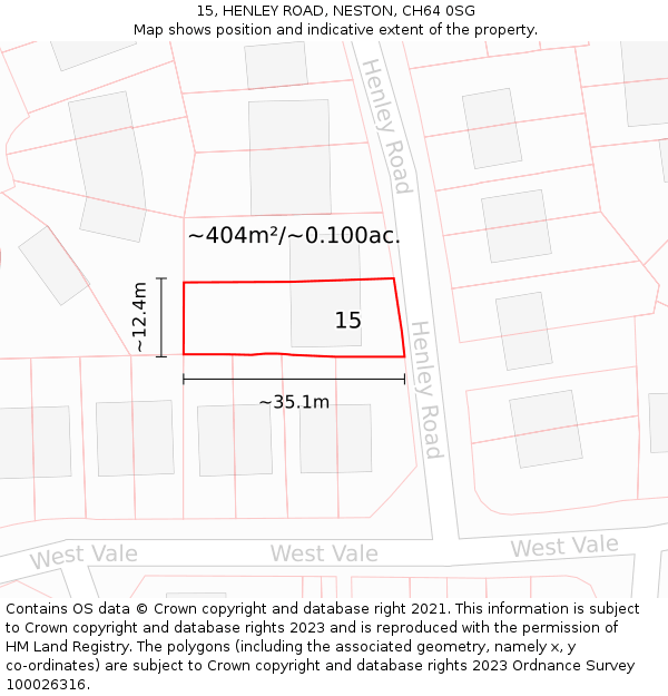 15, HENLEY ROAD, NESTON, CH64 0SG: Plot and title map