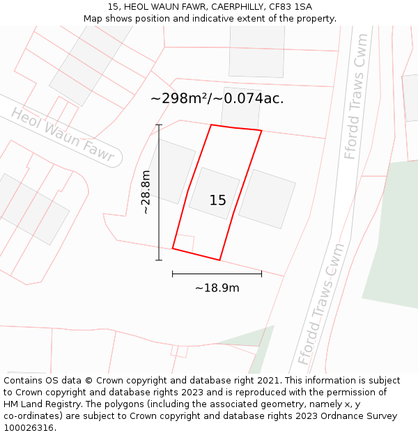 15, HEOL WAUN FAWR, CAERPHILLY, CF83 1SA: Plot and title map