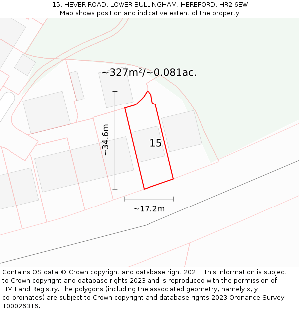 15, HEVER ROAD, LOWER BULLINGHAM, HEREFORD, HR2 6EW: Plot and title map