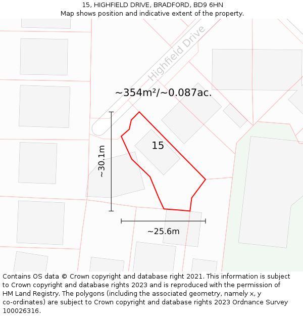 15, HIGHFIELD DRIVE, BRADFORD, BD9 6HN: Plot and title map