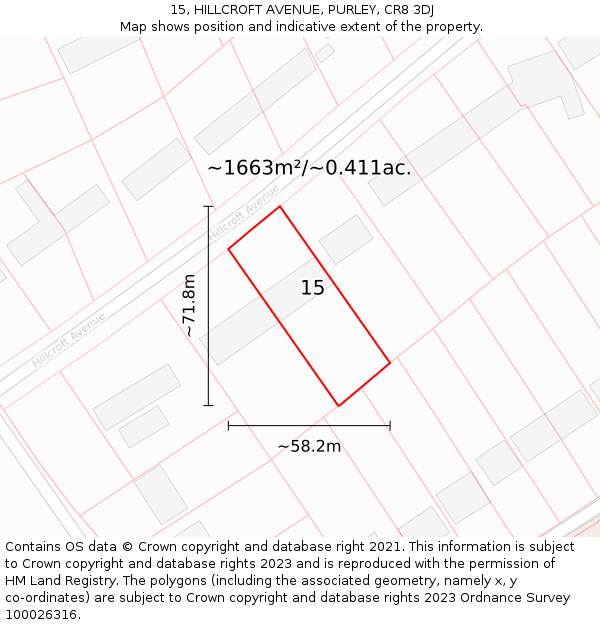 15, HILLCROFT AVENUE, PURLEY, CR8 3DJ: Plot and title map