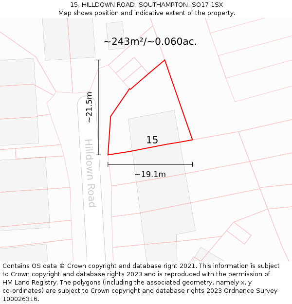 15, HILLDOWN ROAD, SOUTHAMPTON, SO17 1SX: Plot and title map