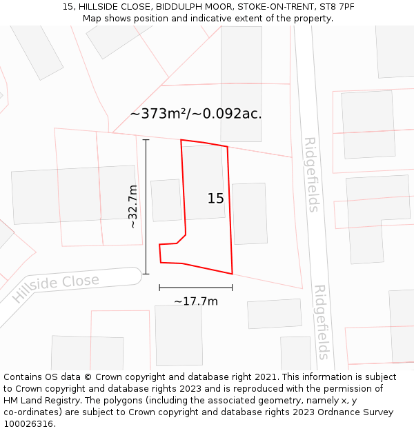 15, HILLSIDE CLOSE, BIDDULPH MOOR, STOKE-ON-TRENT, ST8 7PF: Plot and title map