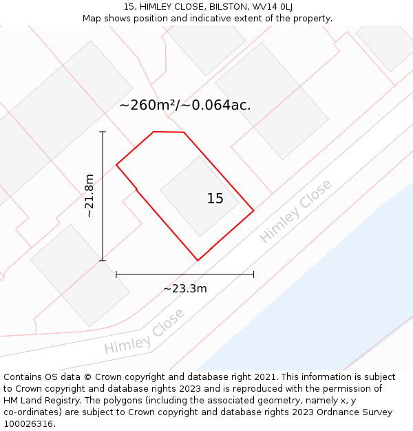 15, HIMLEY CLOSE, BILSTON, WV14 0LJ: Plot and title map