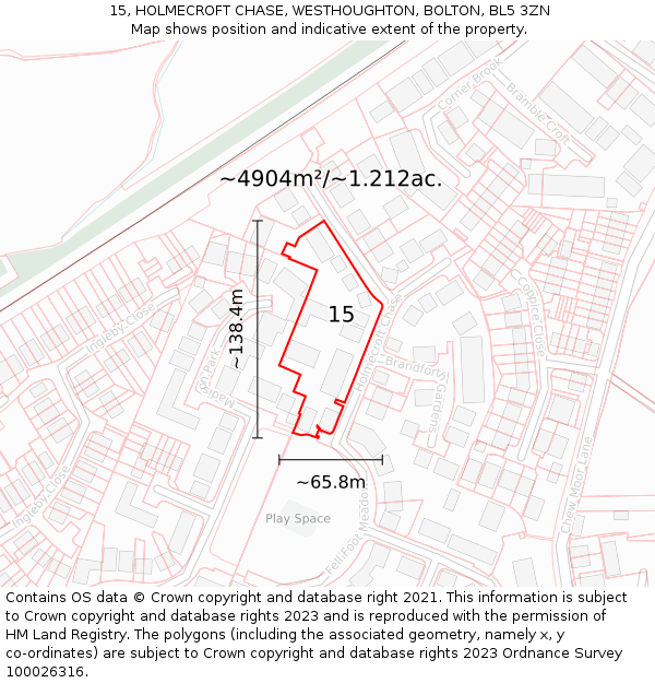 15, HOLMECROFT CHASE, WESTHOUGHTON, BOLTON, BL5 3ZN: Plot and title map