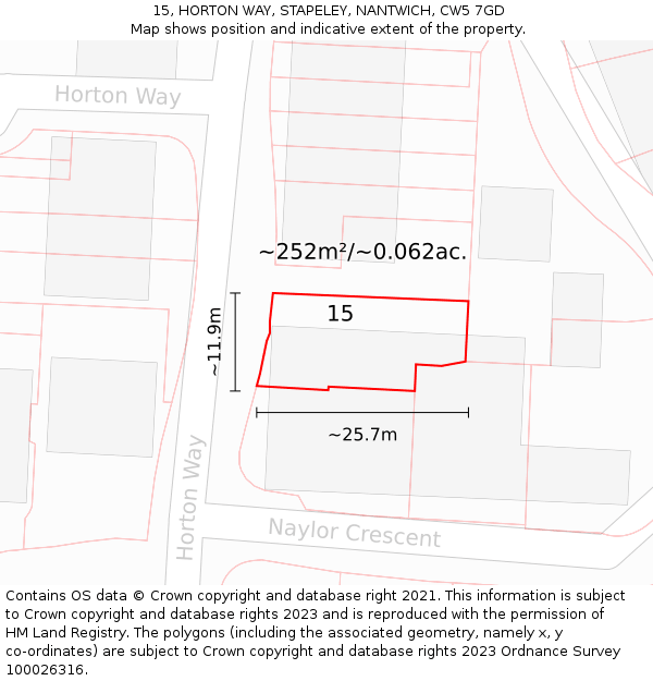 15, HORTON WAY, STAPELEY, NANTWICH, CW5 7GD: Plot and title map