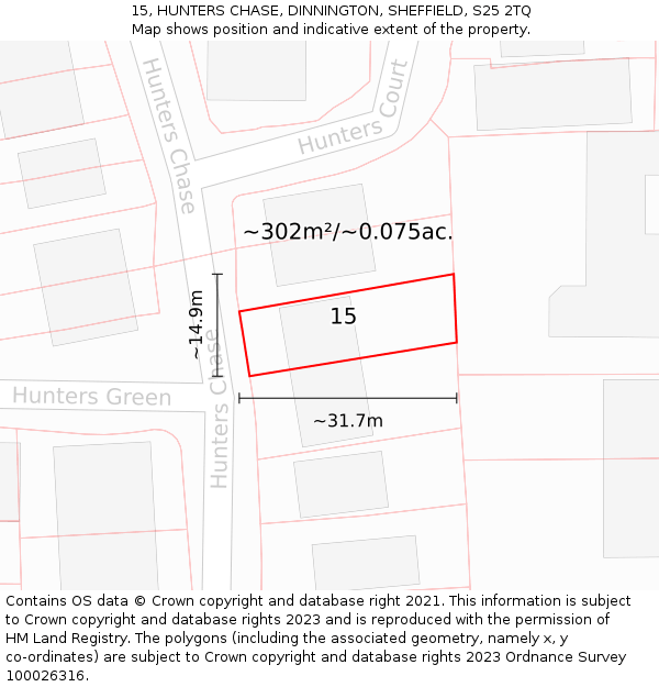 15, HUNTERS CHASE, DINNINGTON, SHEFFIELD, S25 2TQ: Plot and title map