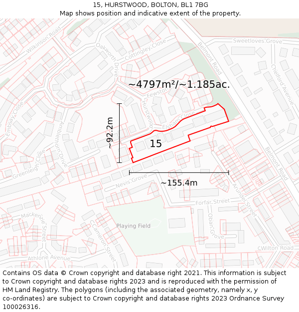 15, HURSTWOOD, BOLTON, BL1 7BG: Plot and title map