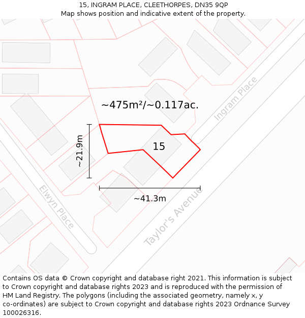 15, INGRAM PLACE, CLEETHORPES, DN35 9QP: Plot and title map