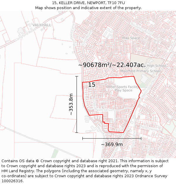 15, KELLER DRIVE, NEWPORT, TF10 7FU: Plot and title map