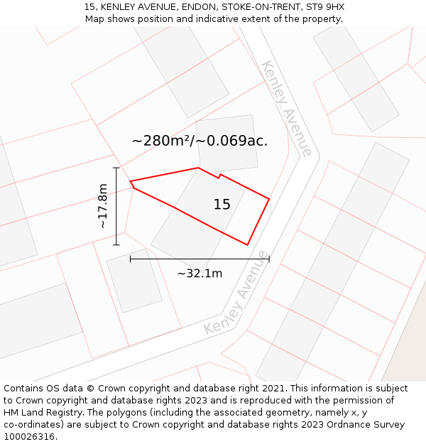 15, KENLEY AVENUE, ENDON, STOKE-ON-TRENT, ST9 9HX: Plot and title map