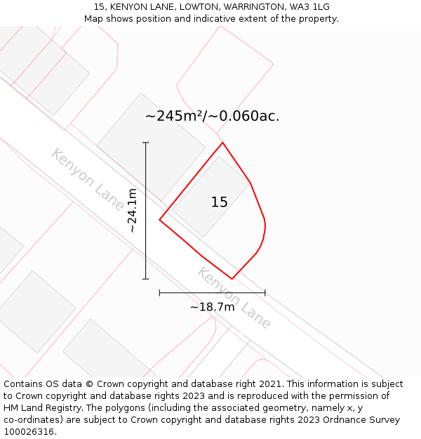 15, KENYON LANE, LOWTON, WARRINGTON, WA3 1LG: Plot and title map