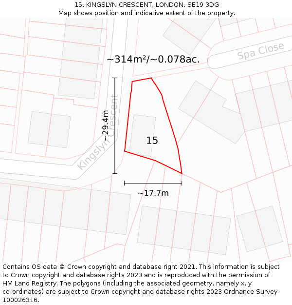 15, KINGSLYN CRESCENT, LONDON, SE19 3DG: Plot and title map