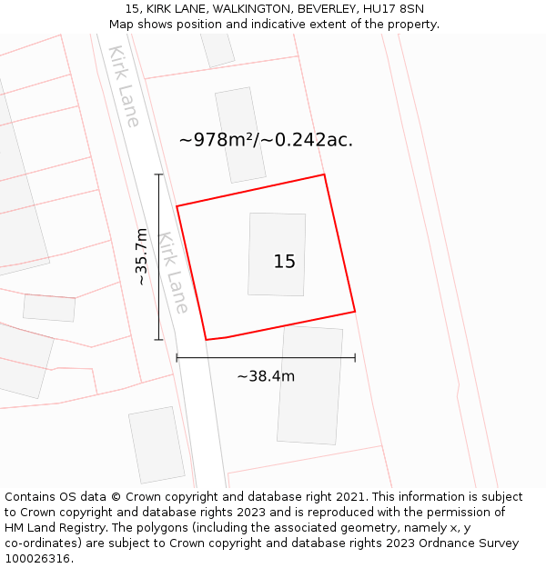 15, KIRK LANE, WALKINGTON, BEVERLEY, HU17 8SN: Plot and title map