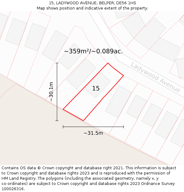 15, LADYWOOD AVENUE, BELPER, DE56 1HS: Plot and title map