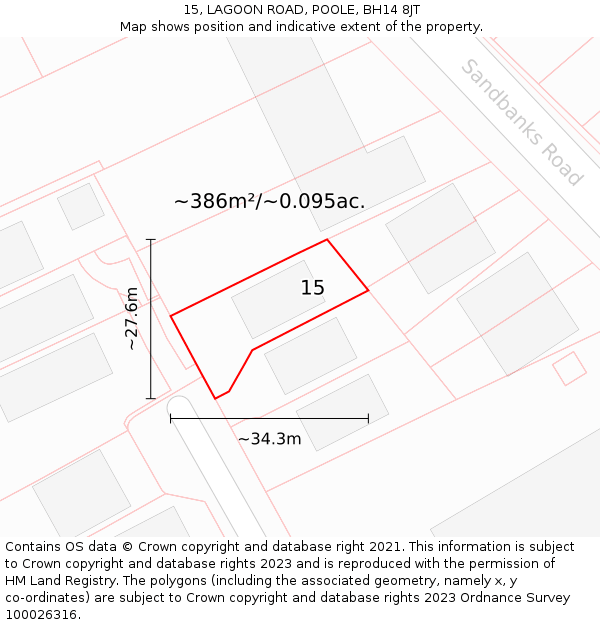 15, LAGOON ROAD, POOLE, BH14 8JT: Plot and title map