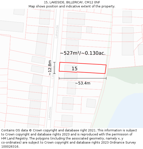 15, LAKESIDE, BILLERICAY, CM12 0NF: Plot and title map