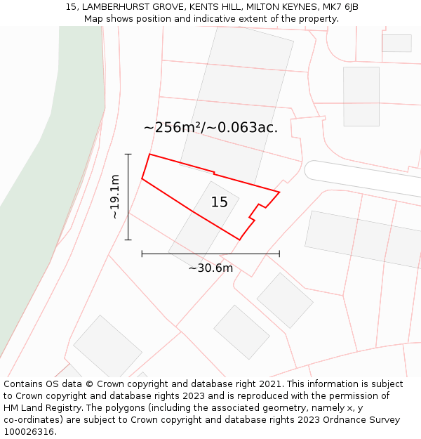 15, LAMBERHURST GROVE, KENTS HILL, MILTON KEYNES, MK7 6JB: Plot and title map