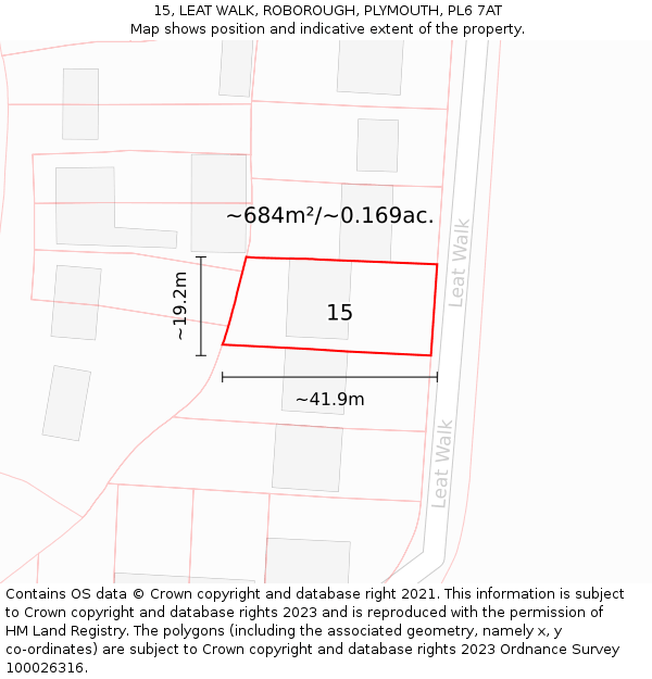 15, LEAT WALK, ROBOROUGH, PLYMOUTH, PL6 7AT: Plot and title map