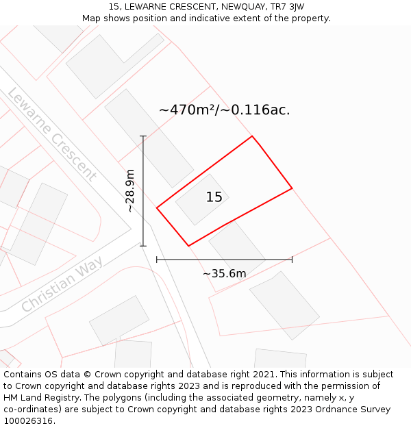 15, LEWARNE CRESCENT, NEWQUAY, TR7 3JW: Plot and title map