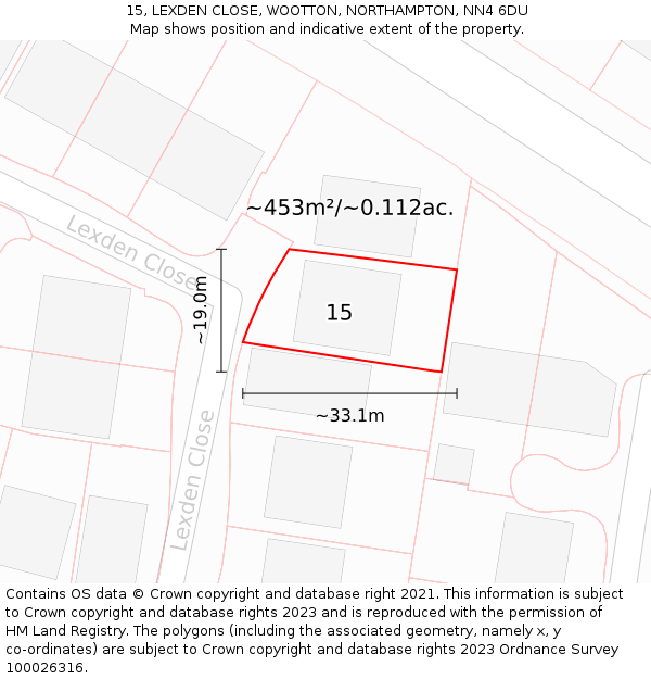 15, LEXDEN CLOSE, WOOTTON, NORTHAMPTON, NN4 6DU: Plot and title map