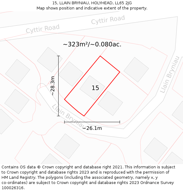 15, LLAIN BRYNIAU, HOLYHEAD, LL65 2JG: Plot and title map