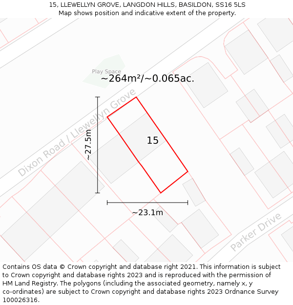 15, LLEWELLYN GROVE, LANGDON HILLS, BASILDON, SS16 5LS: Plot and title map