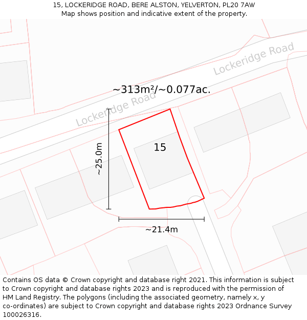 15, LOCKERIDGE ROAD, BERE ALSTON, YELVERTON, PL20 7AW: Plot and title map