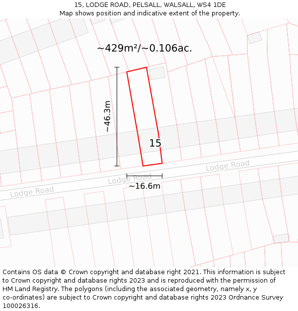 15, LODGE ROAD, PELSALL, WALSALL, WS4 1DE: Plot and title map