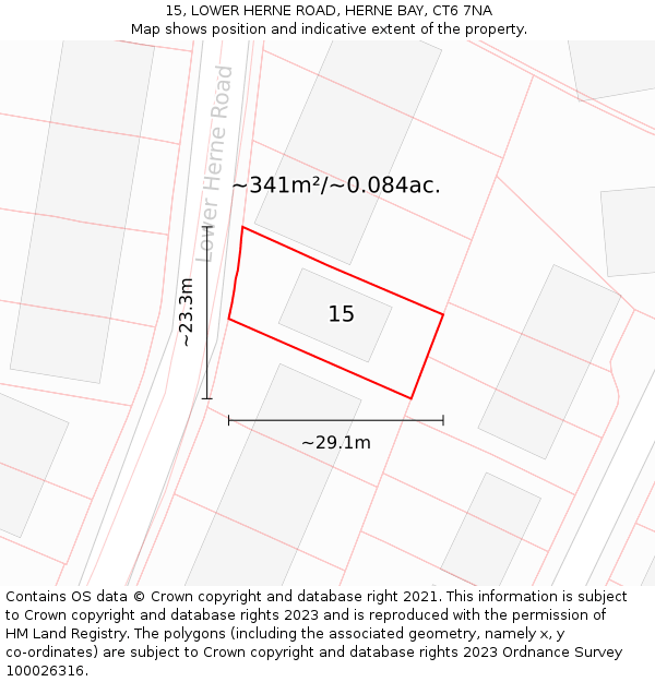 15, LOWER HERNE ROAD, HERNE BAY, CT6 7NA: Plot and title map