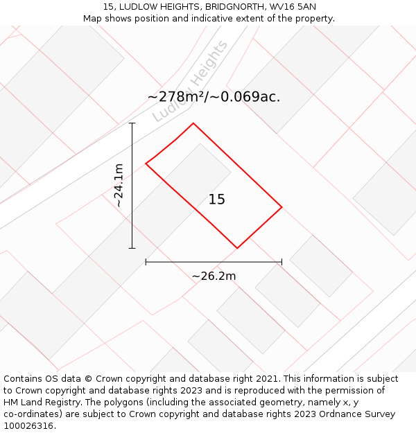 15, LUDLOW HEIGHTS, BRIDGNORTH, WV16 5AN: Plot and title map