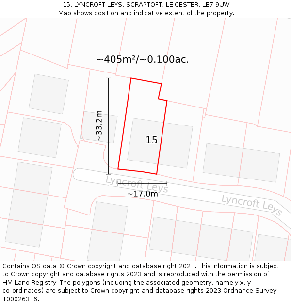 15, LYNCROFT LEYS, SCRAPTOFT, LEICESTER, LE7 9UW: Plot and title map