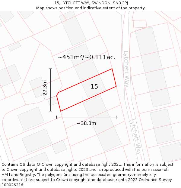 15, LYTCHETT WAY, SWINDON, SN3 3PJ: Plot and title map