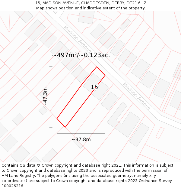 15, MADISON AVENUE, CHADDESDEN, DERBY, DE21 6HZ: Plot and title map