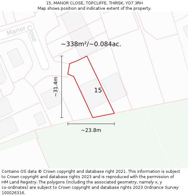 15, MANOR CLOSE, TOPCLIFFE, THIRSK, YO7 3RH: Plot and title map